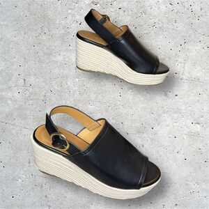 Qupid Caleb Wedge Sandal Heels Black Espadrille Womens Size 6
